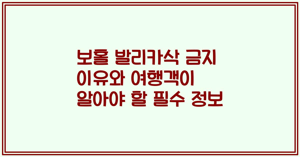 보홀 발리카삭 금지 이유와 여행객이 알아야 할 필수 정보