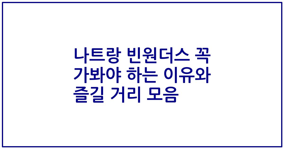 나트랑 빈원더스 꼭 가봐야 하는 이유와 즐길 거리 모음